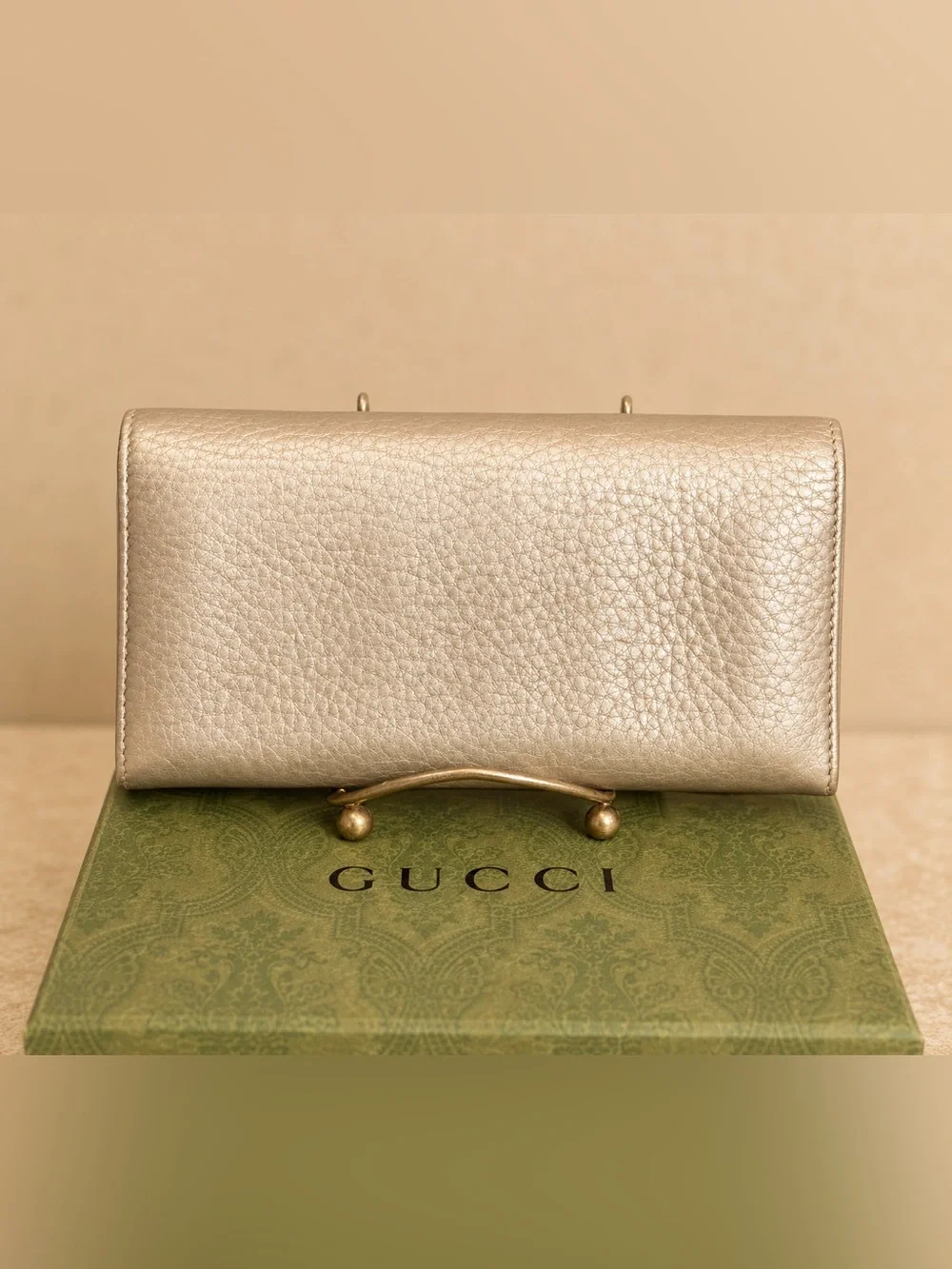 Gucci Platinum Metallic Leather Continental Wallet Authentic Made in Italy - Picture 3 of 9